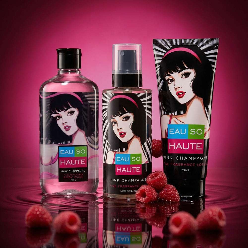 eau so haute Pink Champagne Trio ,Body Wash, Lotion & Mist Set